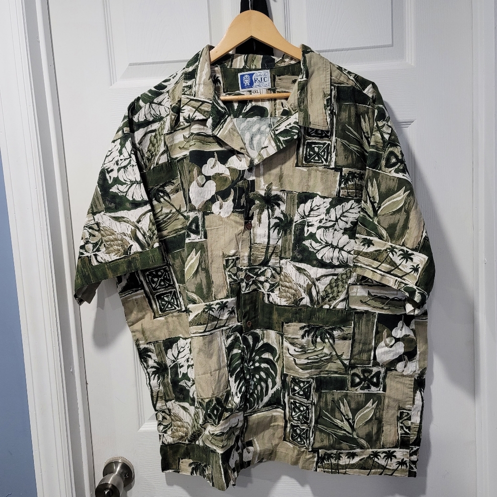 RJC Hawaiian Shirt Mens 4XL Vintage Tropical Floral 100% Cotton Made USA Hawaii